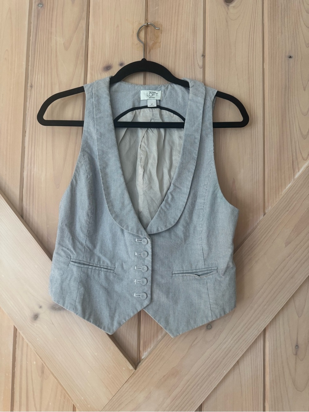 LOFT Petites Striped Light Gray and Black Vest